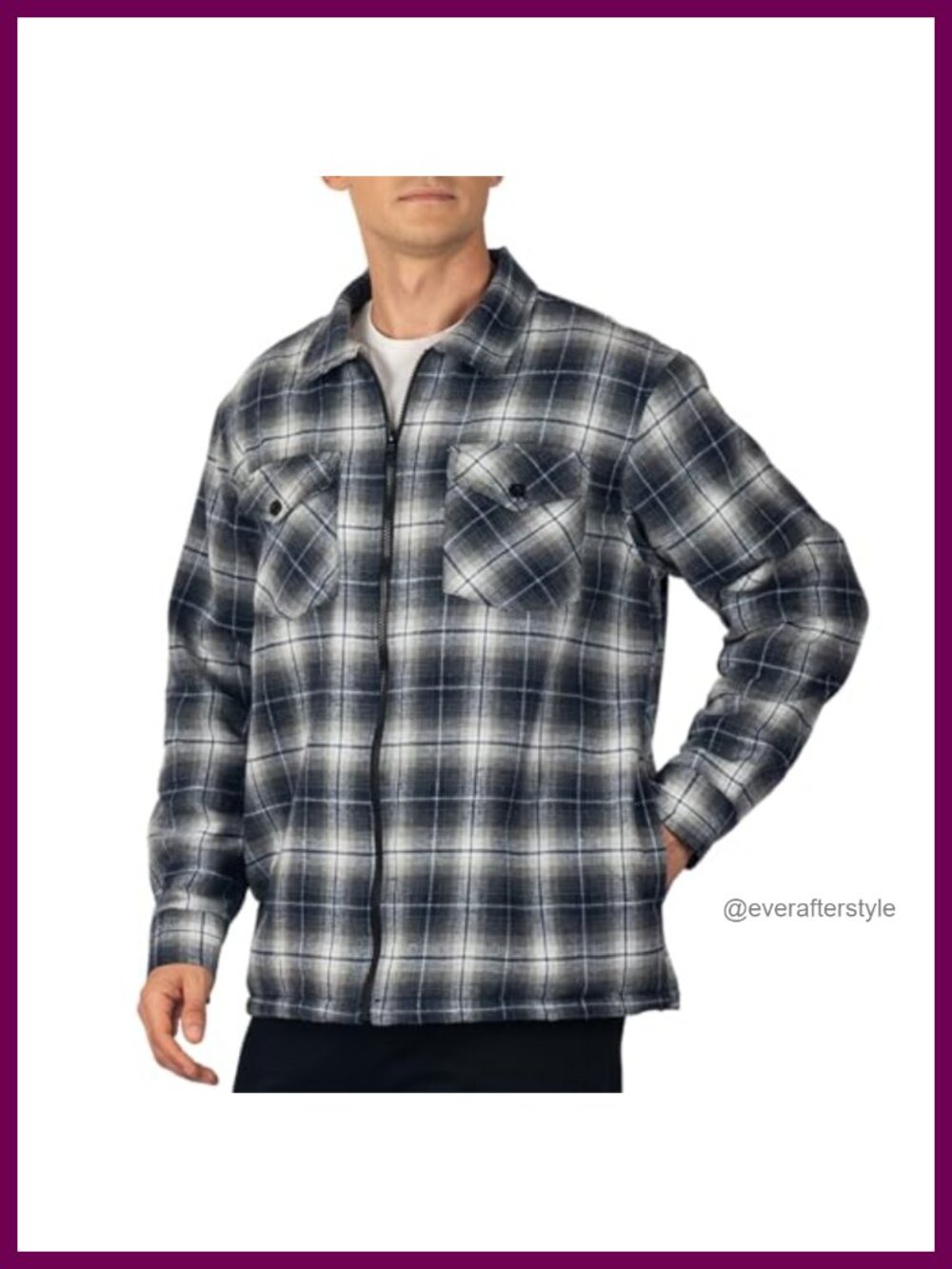 Mens Fleece Lined Flannel Jacket Zip-Up Plaid Shacket Warm Winter